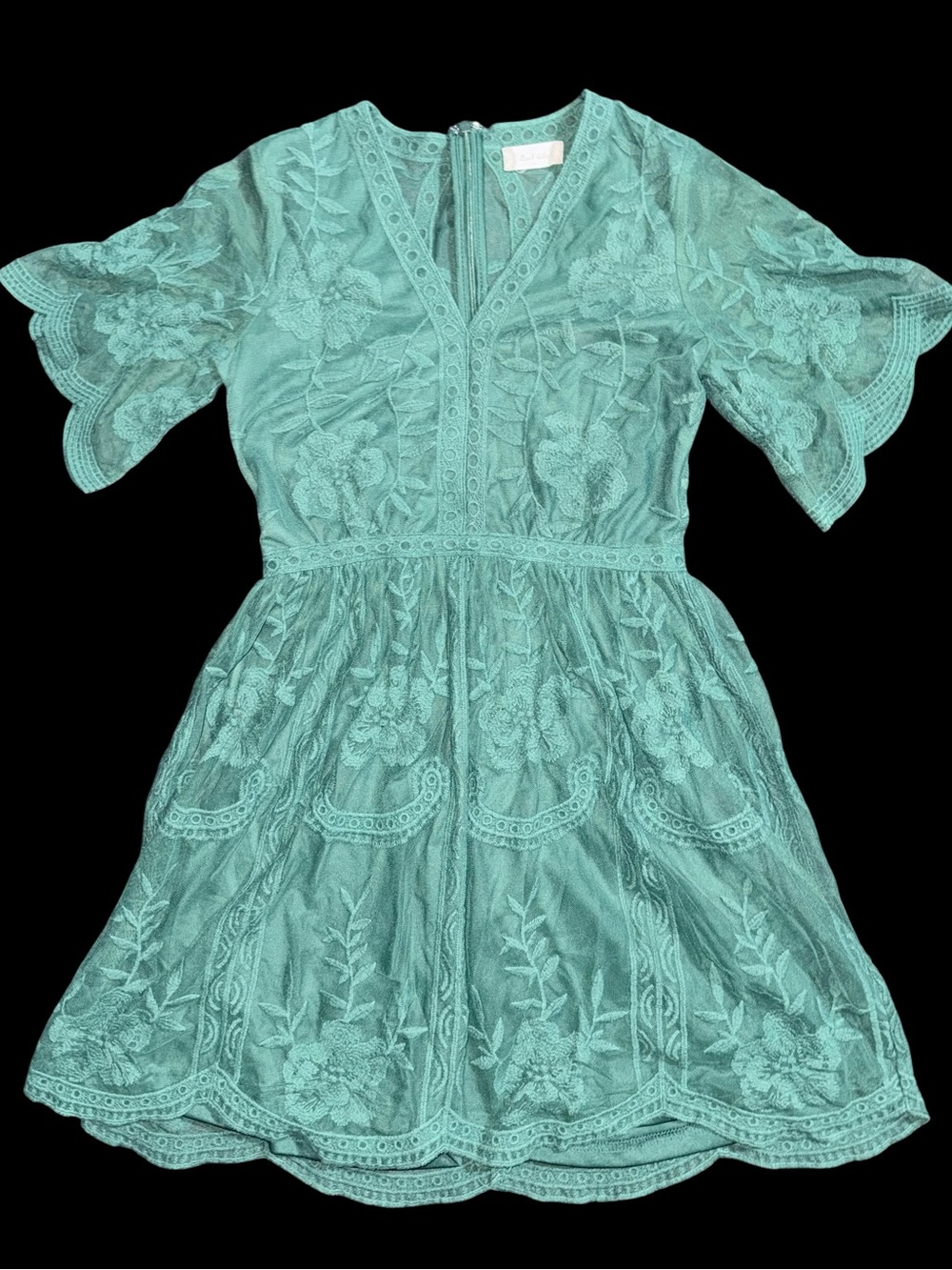 Altar'd State Women's Embroidered Lace Flutter Fit Flare Dress Size M Green Boho